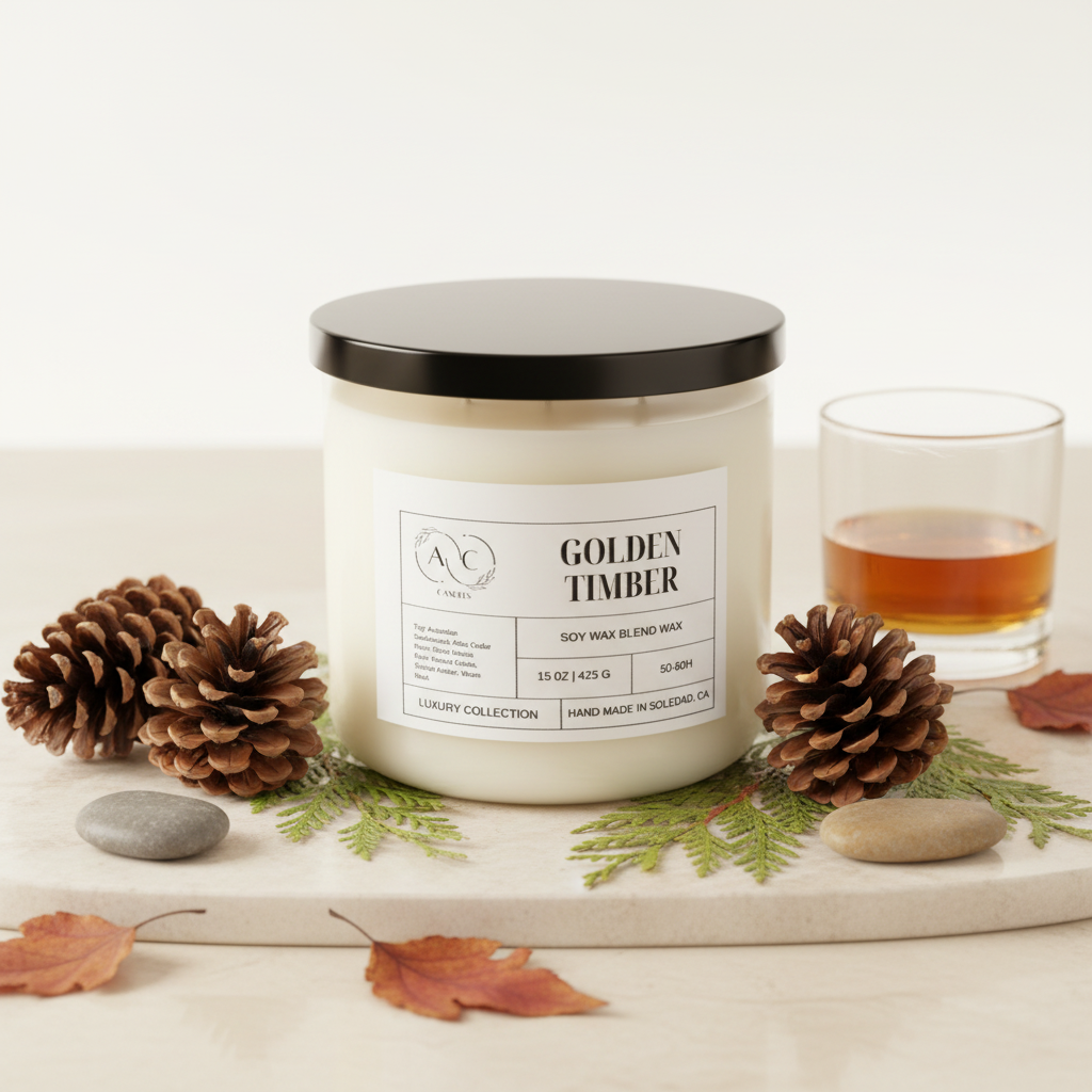 Golden Timber Candle - Light Background Luxury