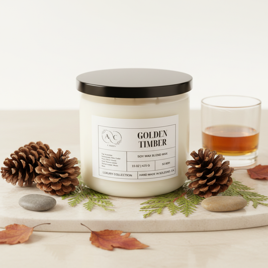 Golden Timber Candle - Light Background Luxury