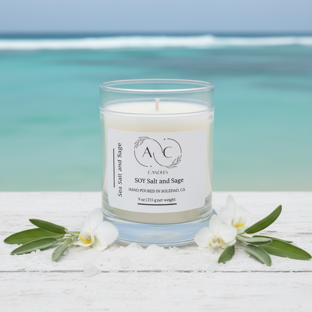 Sea Salt and Sage Candle - Coastal Spa No Flame